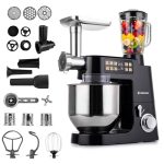 LEHMANN Teyles Keukenmachine 2100W 8L met Weegschaal, Touchscreen en Verwarmde Mengkom, Planetaire Mixer voor Brood- en Pizzadeeg, Blender 1,5L, Vleesmolen, Zwart
