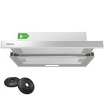 Ciarra CBCS6906D A++ Platte Afzuigkap Afzuigkap 60 cm Convectie 370 m³/h met CBCF002X2 Actieve Koolfilter Geïntegreerde Inbouw Platte Afzuigkap 2 Treden LED-verlichting Zilver