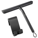 Vinabo Raamwisser met ophanghaak trekker douche douchewisser trekker voor douche raamtrekker douchetrekker anti slip douchewisser (21 cm, zwart)
