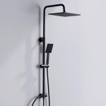 Auralum Regendouche, zwart, zonder armatuur, doucheset met regendouche, vierkante douchekop 25 cm x 25 cm, douchesysteem zonder armatuur, in hoogte verstelbaar, douchestang van 74-109 cm, voor