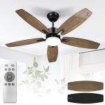 Mefine Plafondventilator met verlichting en afstandsbediening, stil, 106 cm, plafondventilatoren met led-lamp met 5 houten ventilatorbladen, houtnerf/zwart, voor slaapkamer en woonkamer, stangmontage