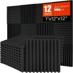Saiqiang 12 stuks akoestisch schuim, akoestische schuimplaten voor wand, geluidsisolatie, akoestische panelen, geluidsisolatiemat, schuimplaat met hoge dichtheid, 30 x 30 x 2,5 cm